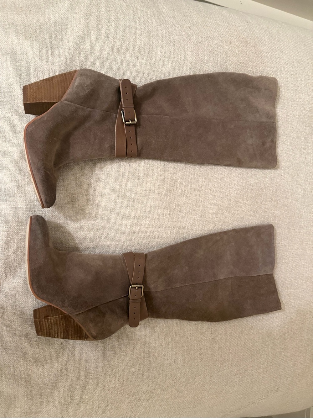 Corso Como Taupe Suede Heeled Boots with Buckle Strap
